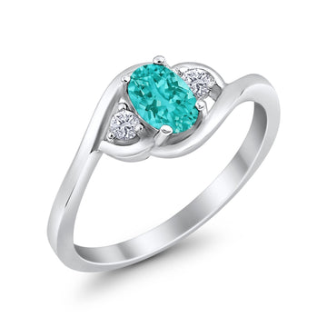 Oval Wedding Ring Simulated Paraiba Tourmaline CZ 925 Sterling Silver